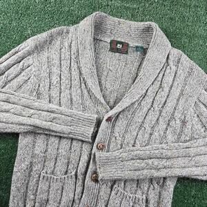 Vintage Big Sierra Chunky Cable Knit Cardigan Sweater Grey Fleck Women's XL